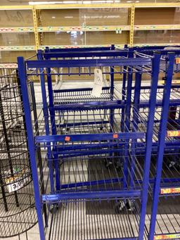 2 BLUE ROLLING 4 SHELF DISPLAY STANDS