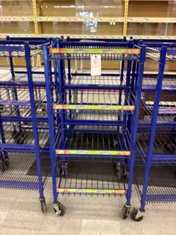 2 BLUE ROLLING 4 SHELF DISPLAY STANDS