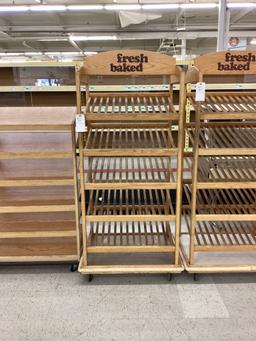 ROLLING 5 SHELF WOOD DISPLAY RACK