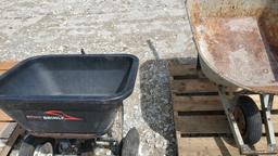 Brinly Tow Spreader and Wheelbarrow