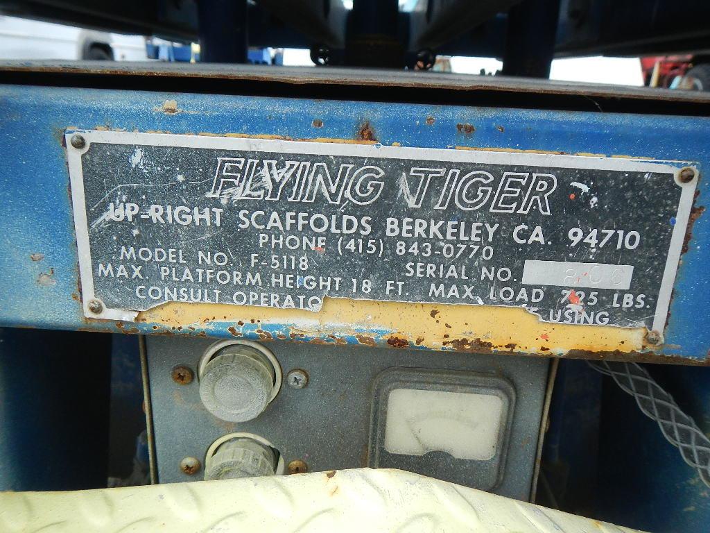 FLYING TIGER F-5118 UP-RIGHT SCAFFOLD SCISSOR LIFT, 174 hours on meter S# 8