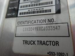2012 KENWORTH T800 DAYCAB TRACTOR TRUCK, MISSING ENGINE, EATON 13 SPD, PTO,