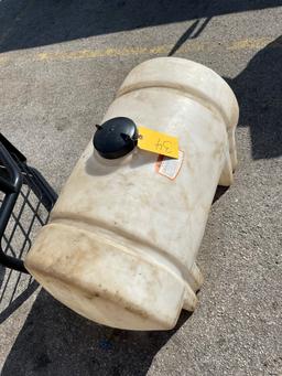 (1) 50 gall Plastic water tank, Holds liquid, w/ ball valve, LOAD OUT FEE $