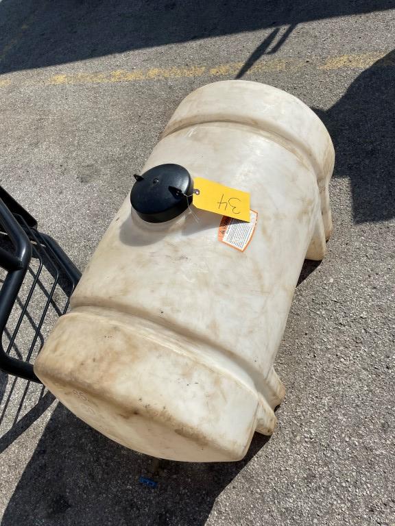 (1) 50 gall Plastic water tank, Holds liquid, w/ ball valve, LOAD OUT FEE $