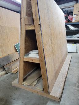 (2) WOODEN A-FRAME RACKS WITH CONTENTS.  GLASS, SHOWER CURB MOLD, MARBLE PI