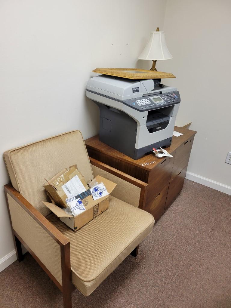 CONTENTS OF OFFICE:  DESK, CHAIRS, PRINTER/COPIER, & MISCELLANEOUS
