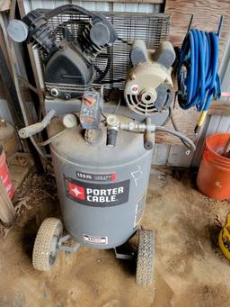 PORTER CABLE AIR COMPRESSOR,  155 PSI, 30 GALLON, 1.6HP WITH HOSE REEL AND