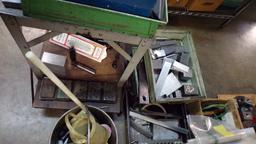 TABLE & CART W/ MISC PARTS, TOOLING, & METAL