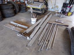 LARGE LOT WITH CONCRETE FINISHING TOOLS,  BULL FLOATS, BROOMS, HAND TOOLS,