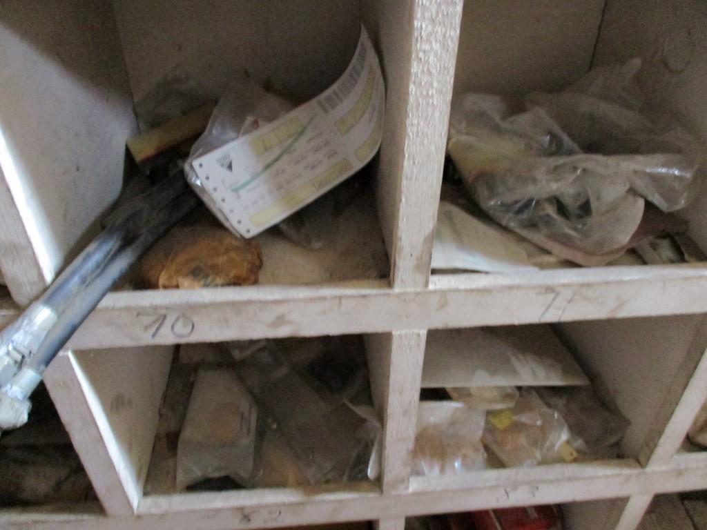 CONTENTS OF WOOD SHELF,  BEARINGS, NUTS, BOLTS, SPRINGS, SEALS, LIGHT SWITC