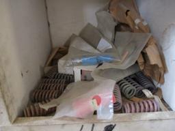 CONTENTS OF WOOD SHELF,  BEARINGS, NUTS, BOLTS, SPRINGS, SEALS, LIGHT SWITC