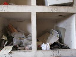 CONTENTS OF WOOD SHELF,  BEARINGS, NUTS, BOLTS, SPRINGS, SEALS, LIGHT SWITC