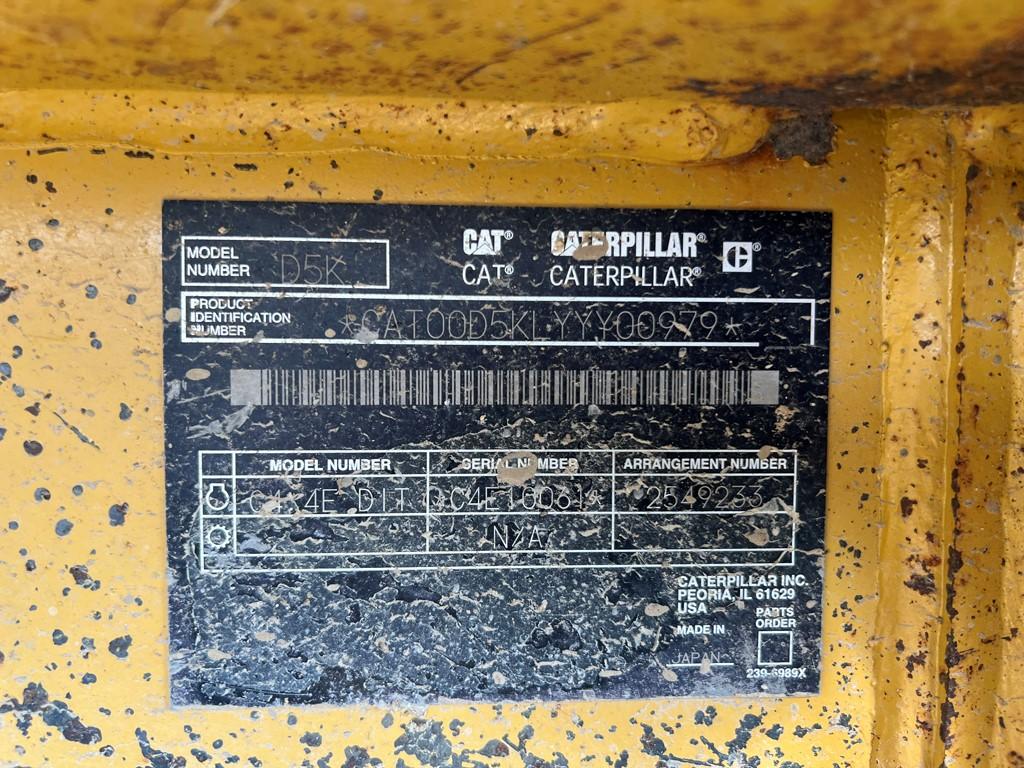 2011 CATERPILLAR D5K LGP DOZER, 3,426 Hours,  OPEN ROPS, 6 WAY BLADE, S# YY