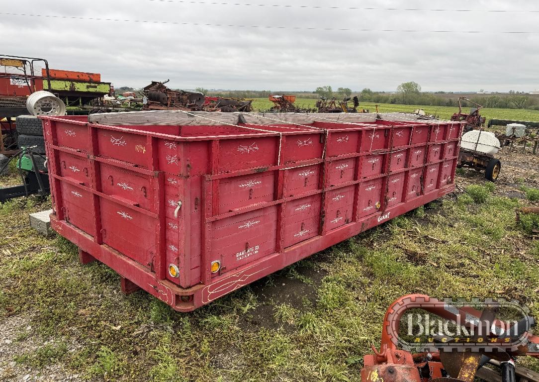 GIANT WOOD GRAIN BIN,  W/ TARP BOWS