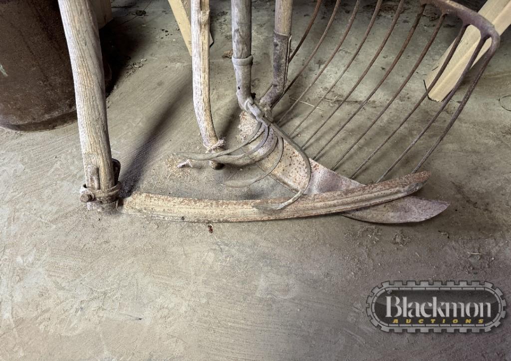 ANTIQUE SLING BLADES, FORK, & DOUBLE TREES