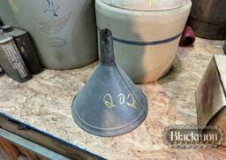 MISC FLUID, PRIMITIVE JUGS, CROCK, AUTO PLATES & MISC