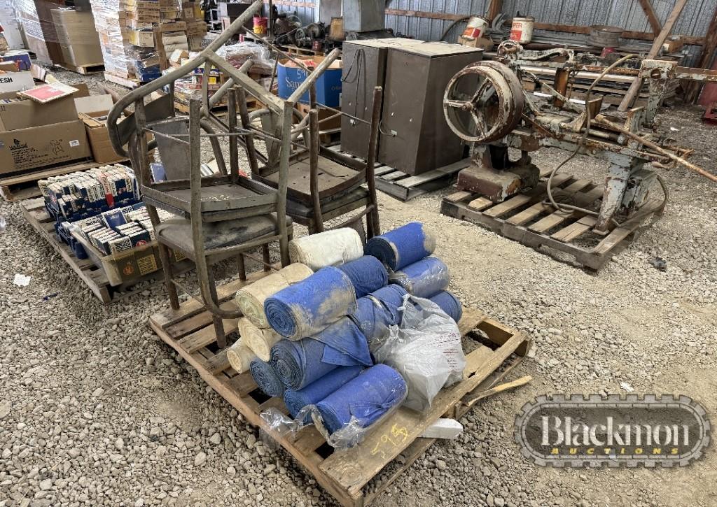 METAL CHAIRS & SHOP RAGS ON PALLET