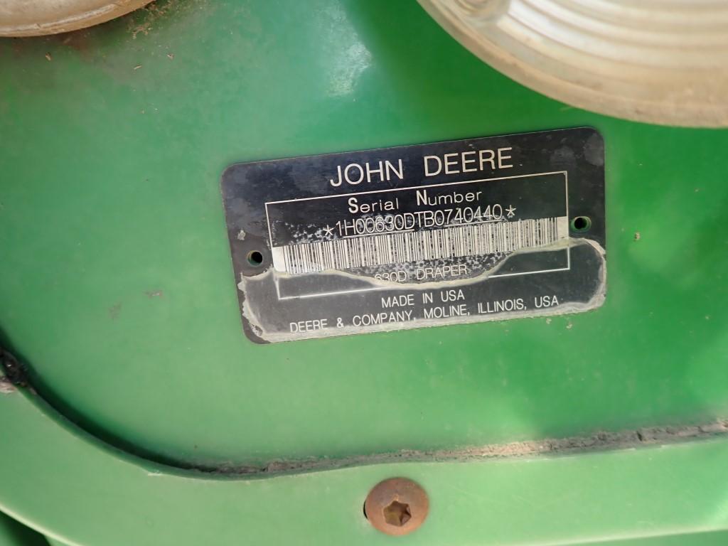 2011 JOHN DEERE, 630D HEADER,  30', HYD FLOAT, SINGLE DRIVE, DUAL ZONE, STE