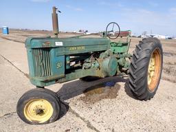 JOHN DEERE 50 WHEEL TRACTOR,  TRICYCLE FRONT END, GAS ENGINE, 3PT HITCH, S#