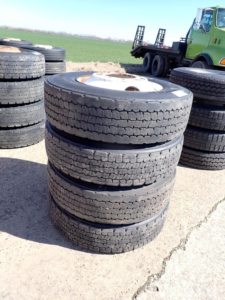 (4) LO-PRO 22.5 LUG TIRES,  ON BUDDS