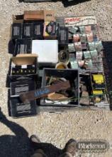 ASSORTED MOTORCYCLE BATTERIES & SMALL HARDWARE,