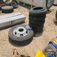 (6) 13" TIRES (1) 17.5 TRAILER TIRE ON RIM