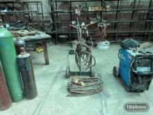 Torch cart with torch, hose, two sets of gauges