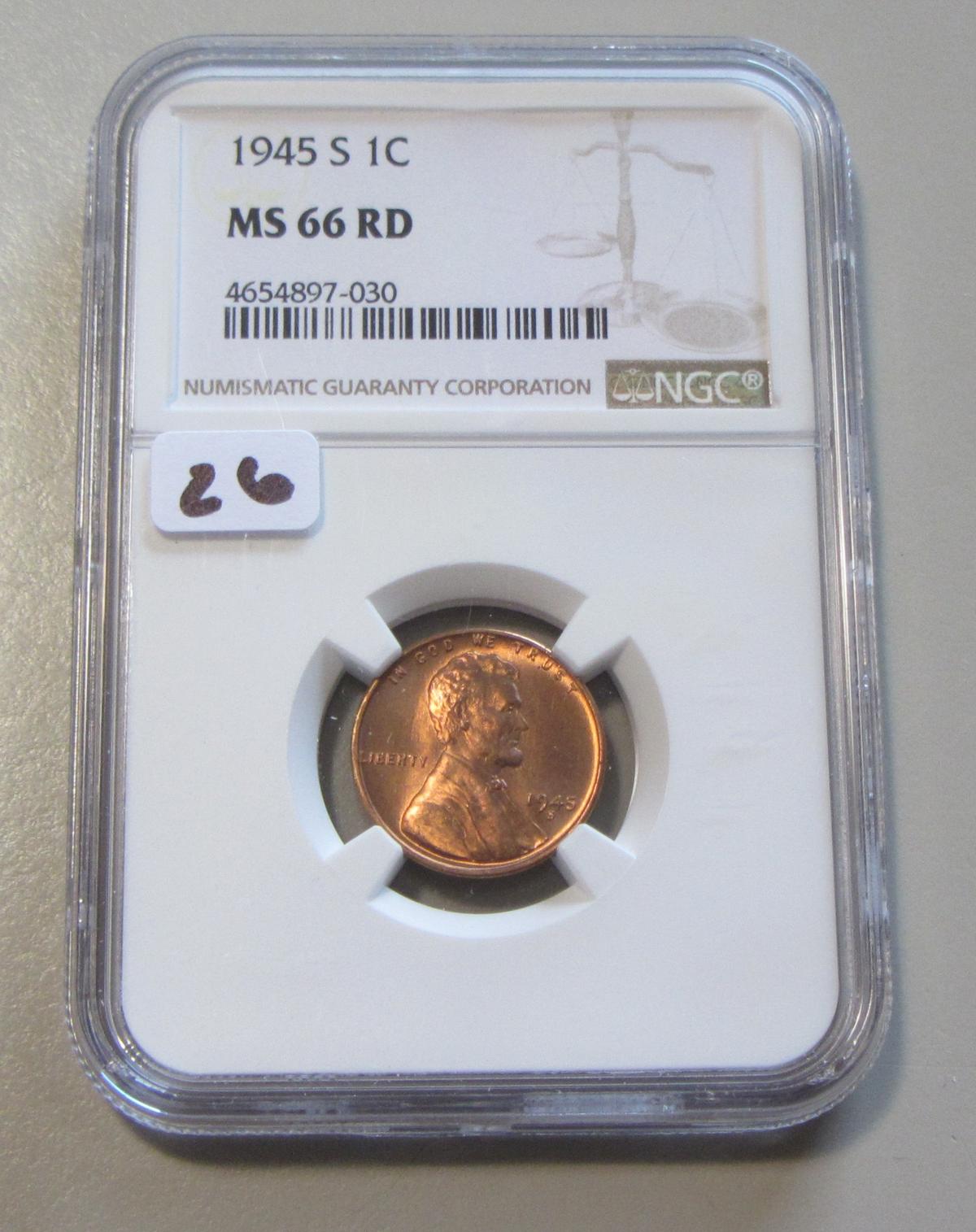 1945-S WHEAT CENT NGC 66