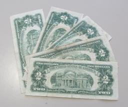LOT OF 5 $2 RED SEAL NOTES