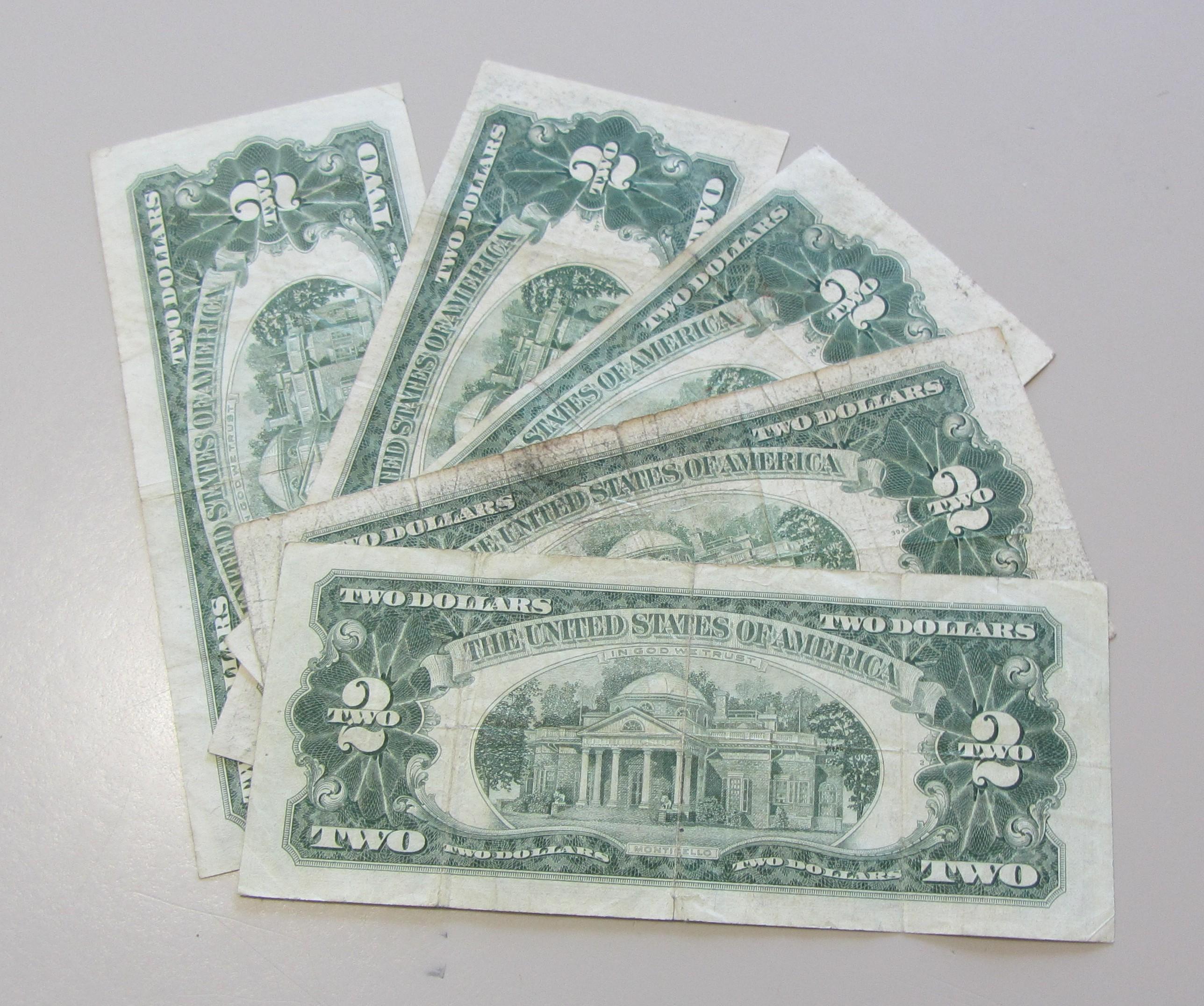 LOT OF 5 $2 RED SEAL NOTES