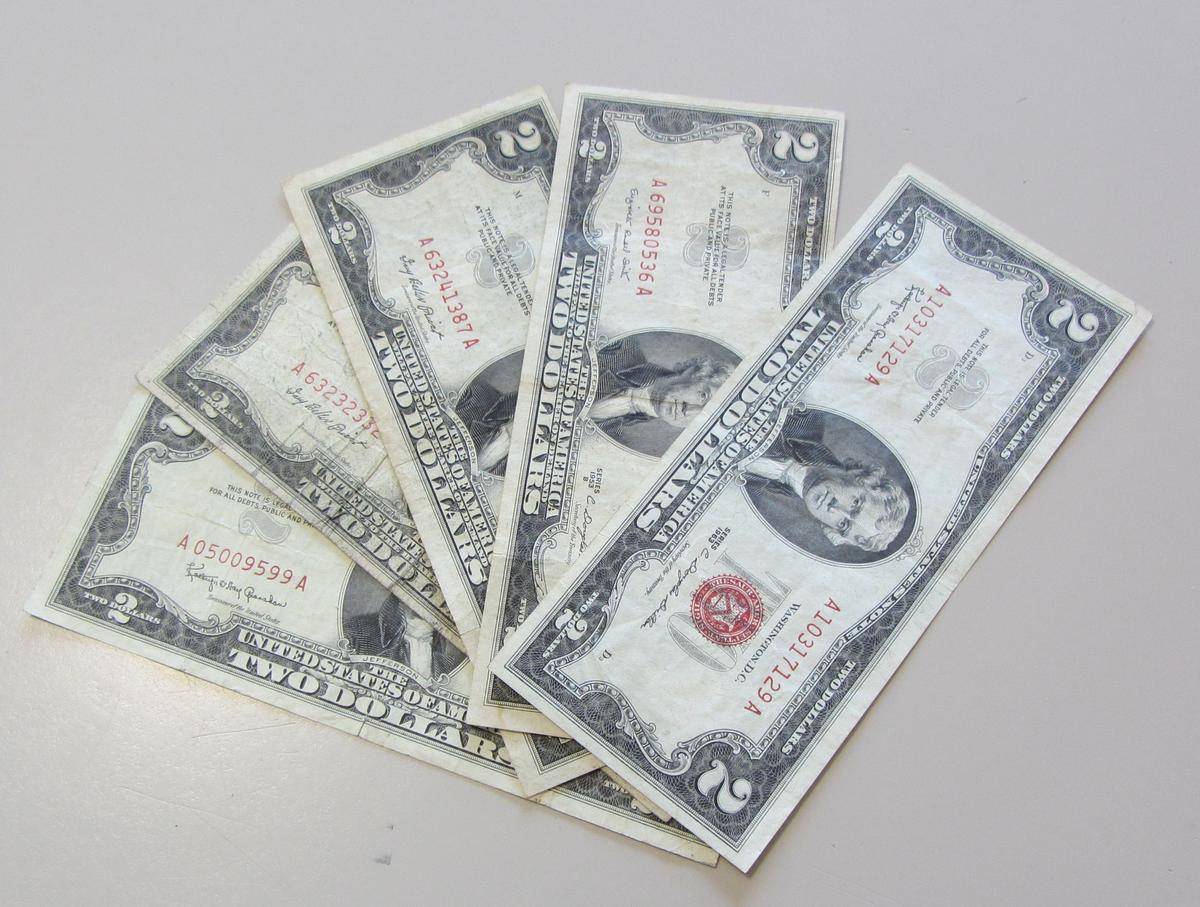 LOT OF 5 $2 RED SEAL NOTES