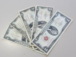 LOT OF 5 $2 RED SEAL NOTES