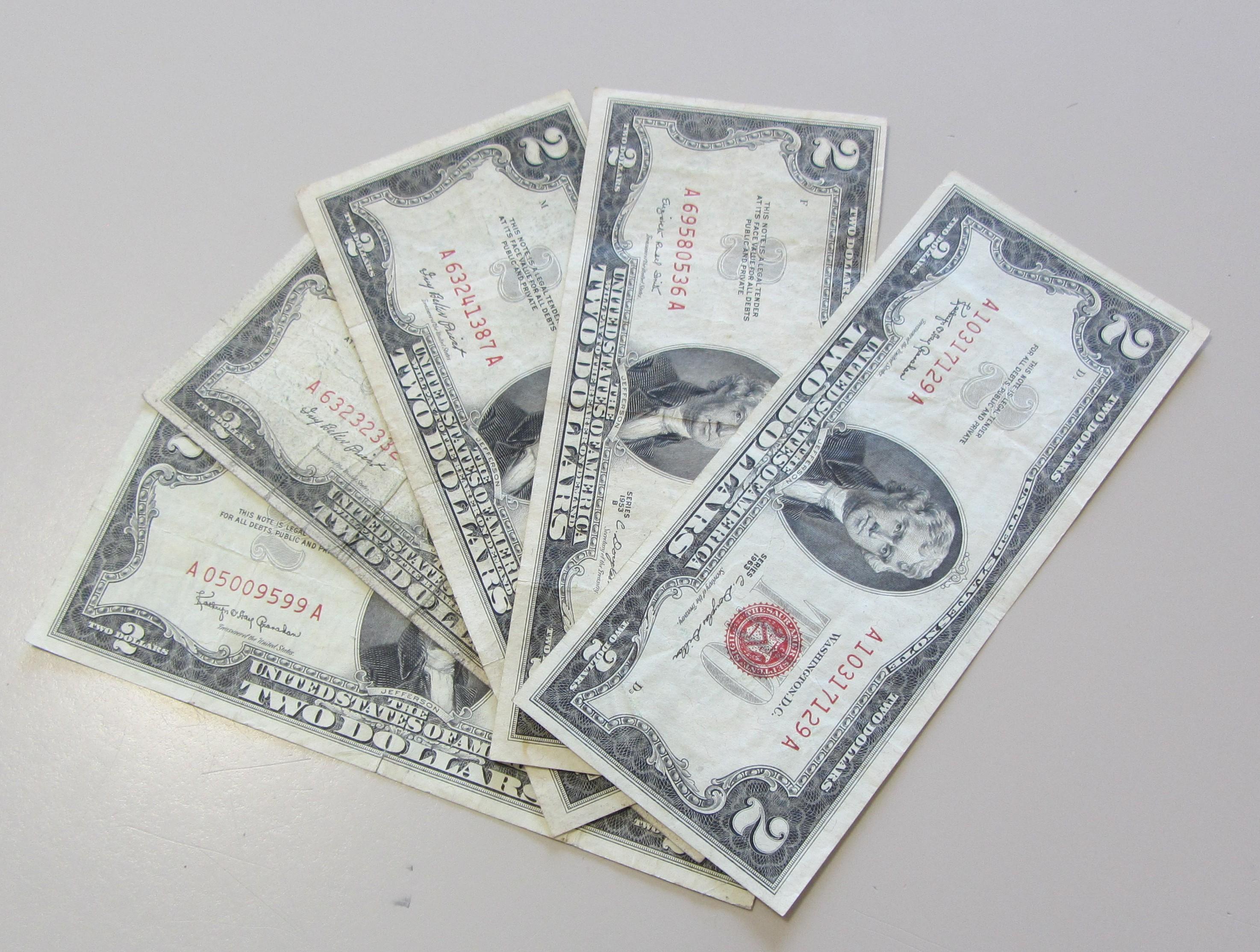 LOT OF 5 $2 RED SEAL NOTES
