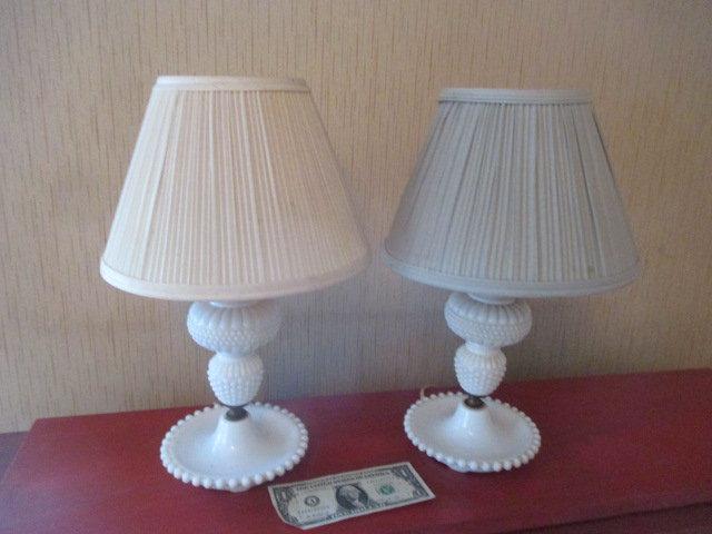 Hobnail Milkglass Boudoir Lamps 16"