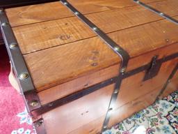 Antique Steamer Trunk. "Gold Rush Trunk". Leather straps w/ brass studs that symbolize gold nuggets