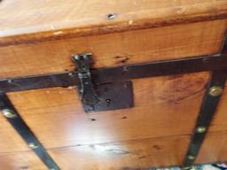 Antique Steamer Trunk. "Gold Rush Trunk". Leather straps w/ brass studs that symbolize gold nuggets