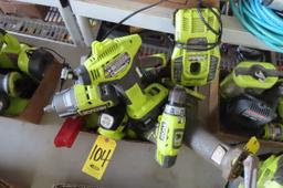 RYOBI 7 PIECE CORDLESS POWER SET, TWO BATTERIES AND ONE CHARGER