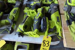 RYOBI 8 PIECE CORDLESS POWER SET, ONE BATTERY AND CHARGER
