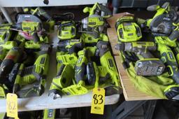 RYOBI 8 PIECE CORDLESS POWER SET, ONE BATTERY AND CHARGER