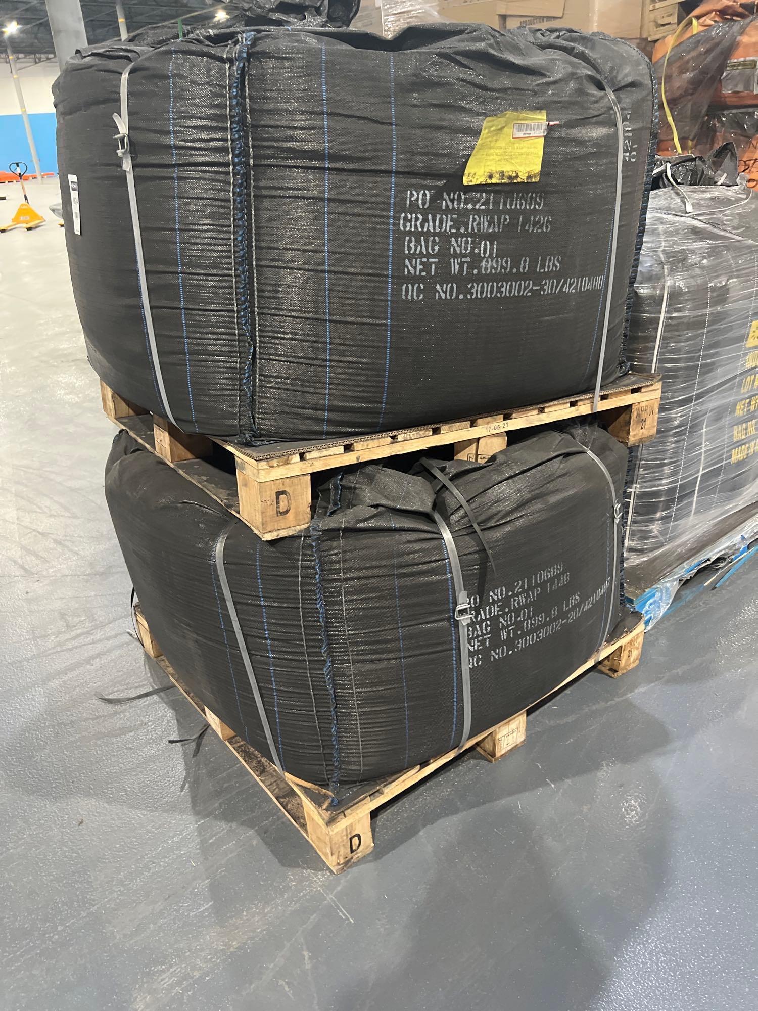 BULK LOT OF CARBON MATERIAL. 16 PALLETS OF MATERIAL. SOME PALLETS HAVE TWO BAGS. SINGLE BAG WEIGH...