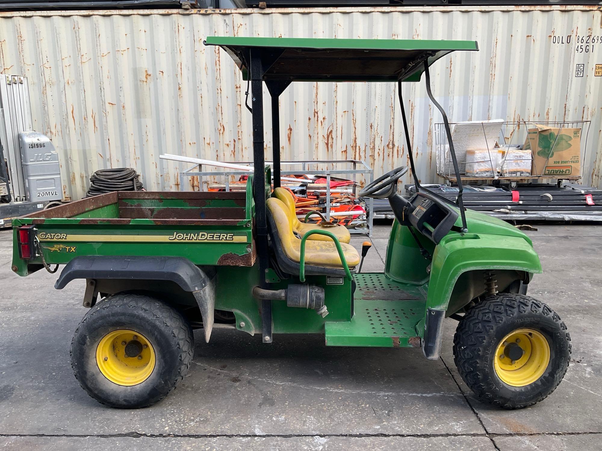 JOHN DEERE GATOR TX UTV, GAS POWERED, HYDRAULIC DUMP BED, HITCH, BILL OF SALE ONLY