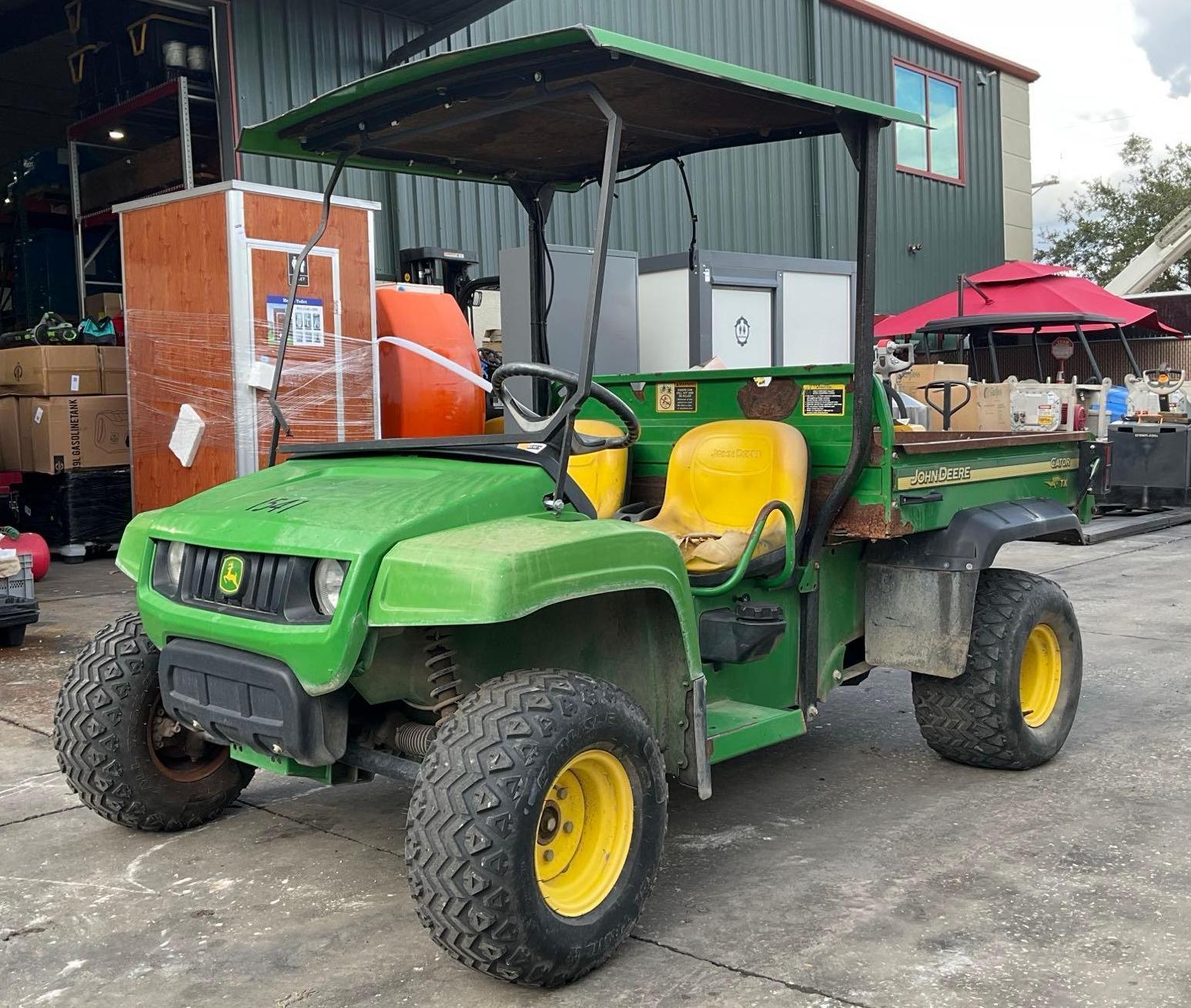 JOHN DEERE GATOR TX UTV, GAS POWERED, HYDRAULIC DUMP BED, HITCH, BILL OF SALE ONLY