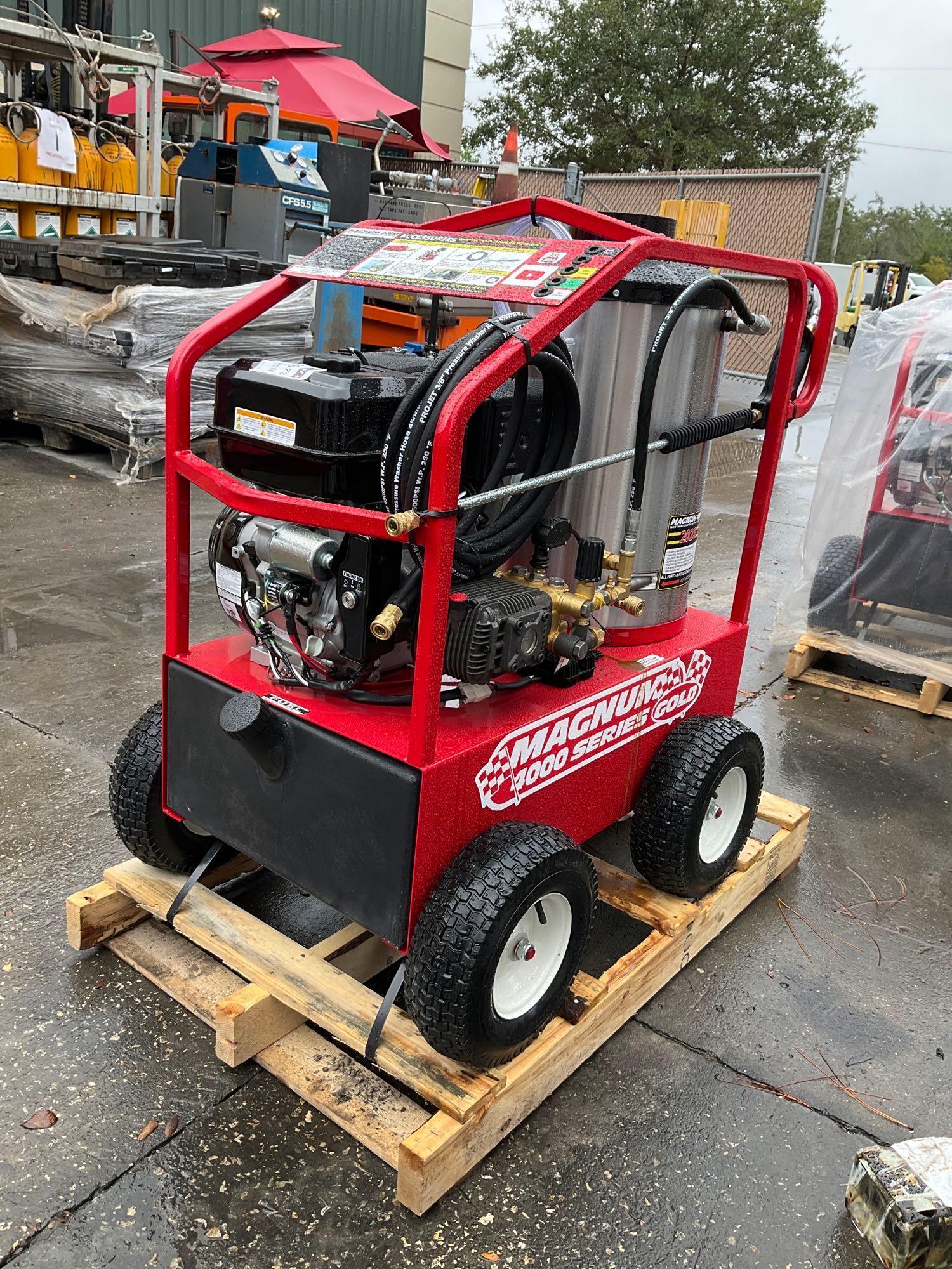 UNUSED 2023 MAGNUM 4000 SERIES GOLD HOT WATER PRESSURE WASHER,DIESEL GAS POWER, ELECTRIC START, A...