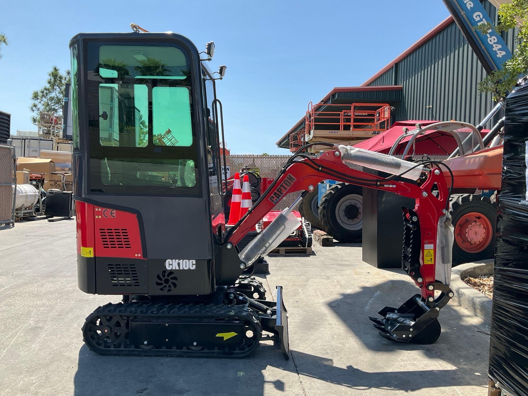 UNUSED 2024 CAPTOK MINI CRAWLER EXCAVATOR MODEL CK10C, GAS POWERED, ENCLOSED CAB, RUBBER TRACKS, ...