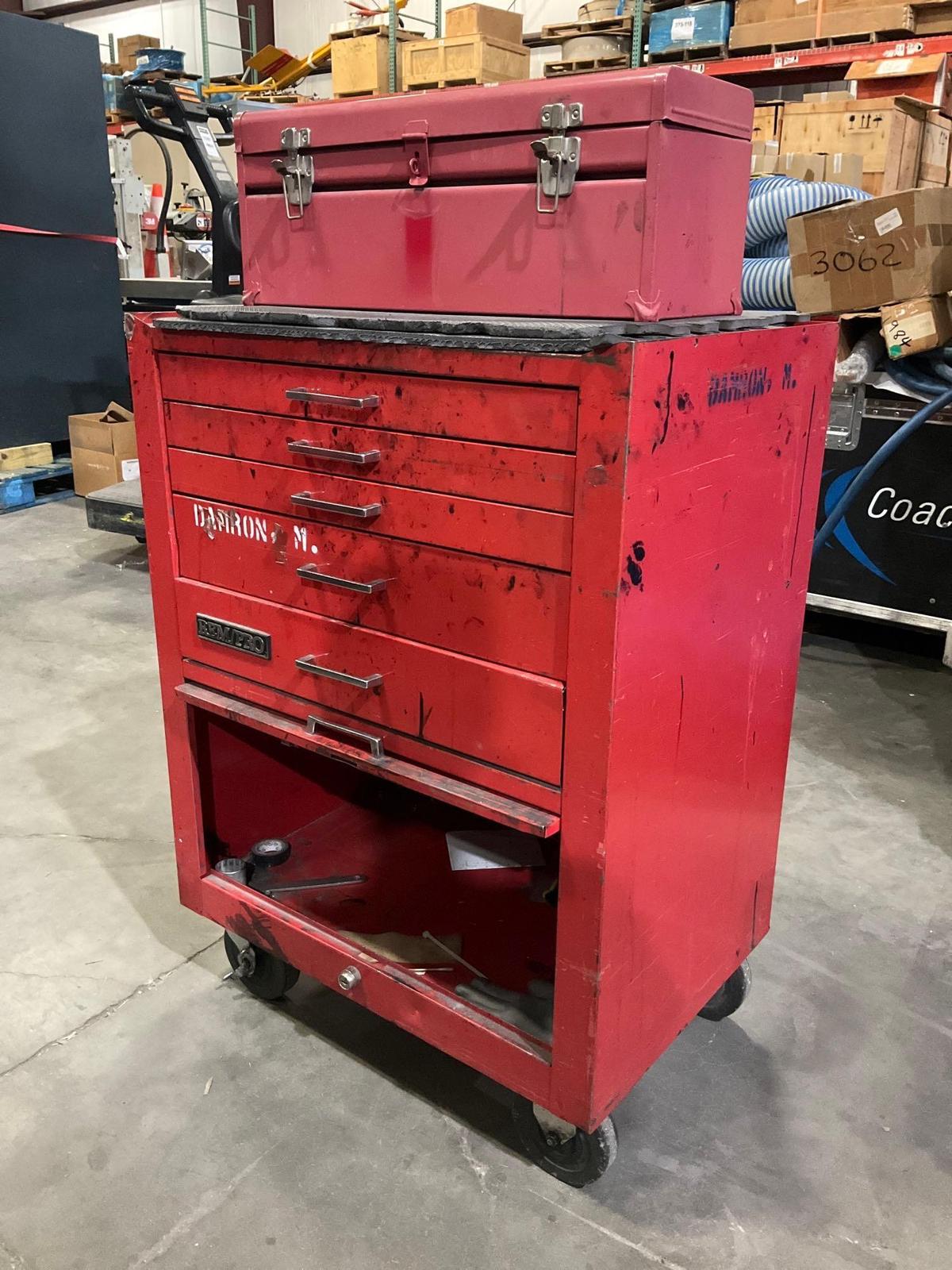 REM/PRO INDUSTRIAL PARTS CABINET / TOOL BOX ON WHEELS WITH CONTENTS , APPROX 30€� W x 18€� L x 37€�