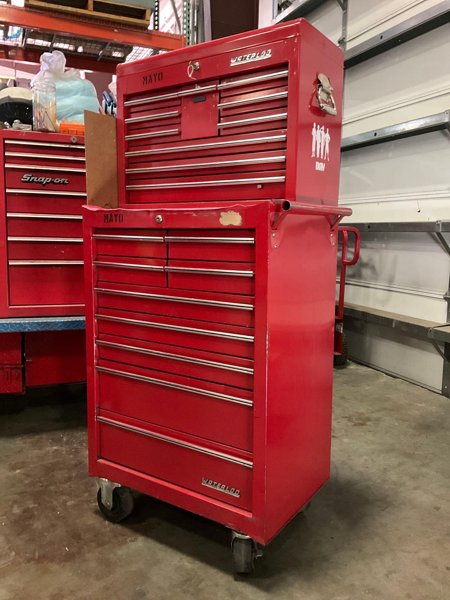 WATERLOO INDUSTRIAL PARTS CABINET / TOOL BOX ON WHEELS WITH CONTENTS , APPROX 30€� W x 18€� L x 6...