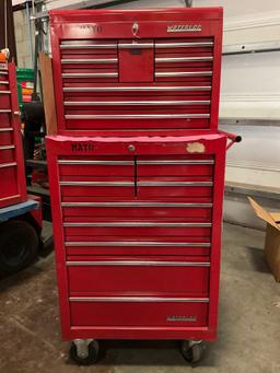 WATERLOO INDUSTRIAL PARTS CABINET / TOOL BOX ON WHEELS WITH CONTENTS , APPROX 30€� W x 18€� L x 6...