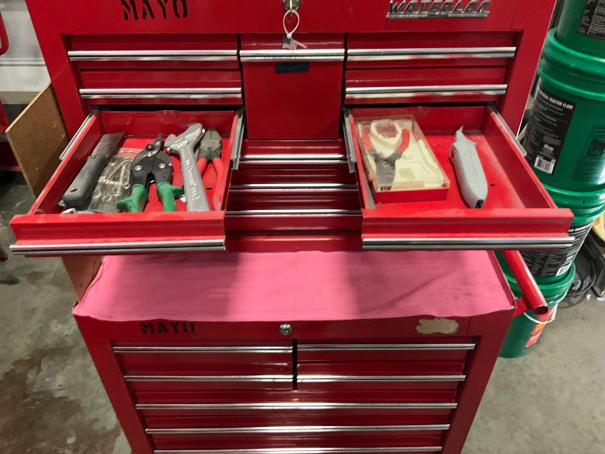 WATERLOO INDUSTRIAL PARTS CABINET / TOOL BOX ON WHEELS WITH CONTENTS , APPROX 30€� W x 18€� L x 6...