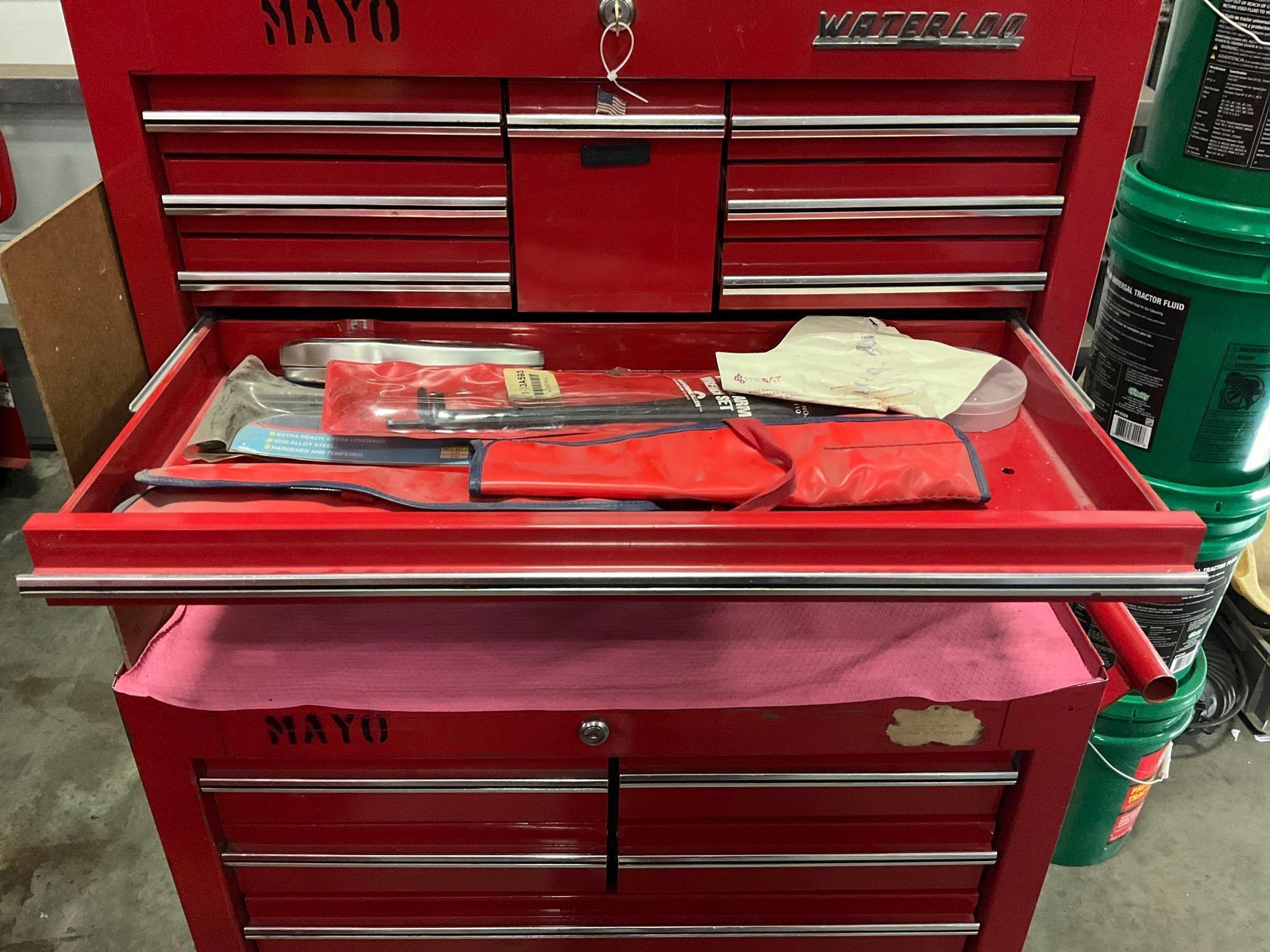 WATERLOO INDUSTRIAL PARTS CABINET / TOOL BOX ON WHEELS WITH CONTENTS , APPROX 30€� W x 18€� L x 6...