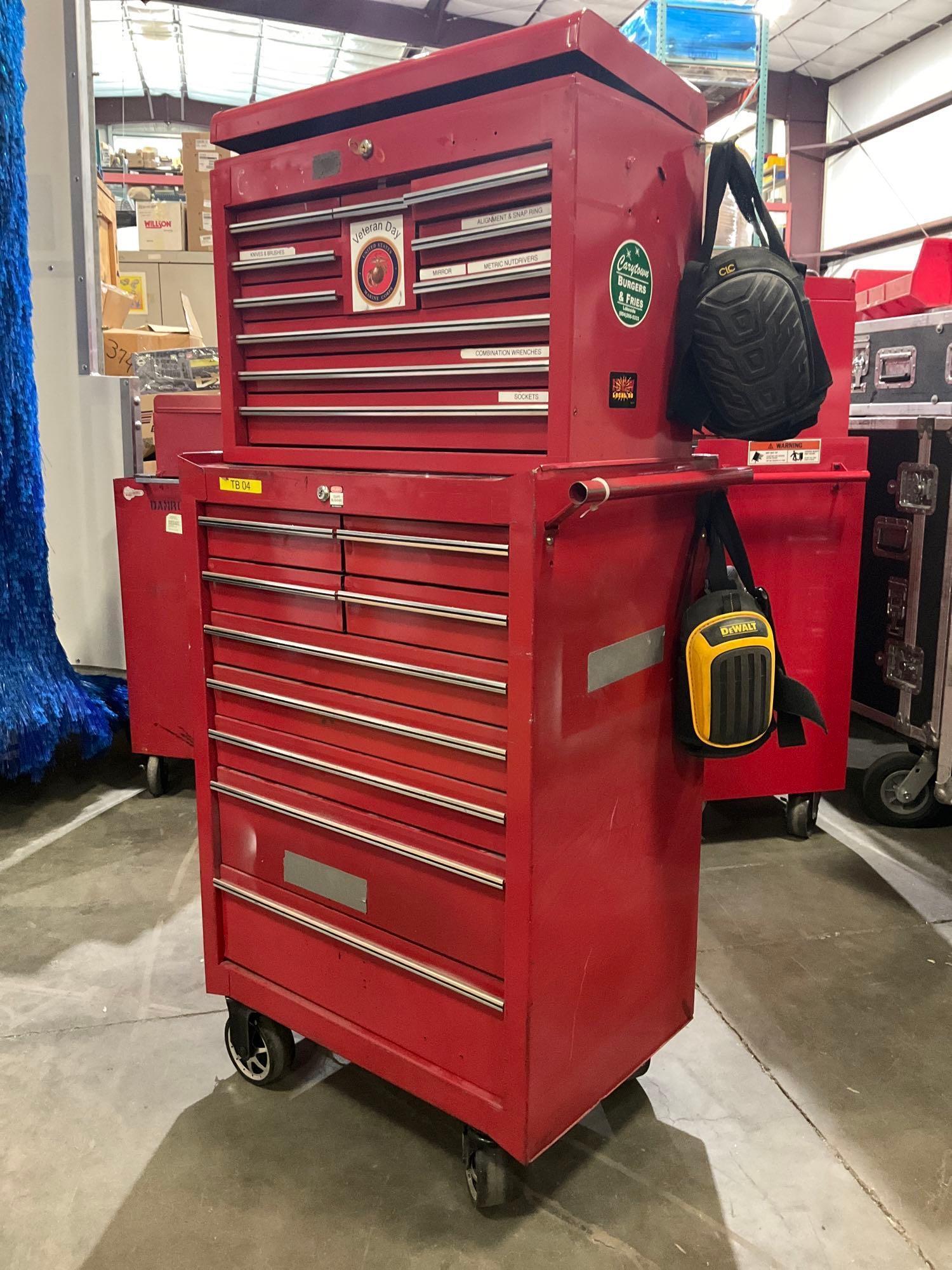 INDUSTRIAL PARTS CABINET / TOOL BOX ON WHEELS WITH CONTENTS , APPROX 30€� W x 18€� L x 60€� T